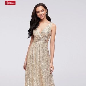 Gold David’s Bridal bridesmaid dress